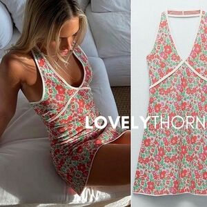 ZARA // blogger fave retro-chic floral jacquard stretch knit mini halter dress